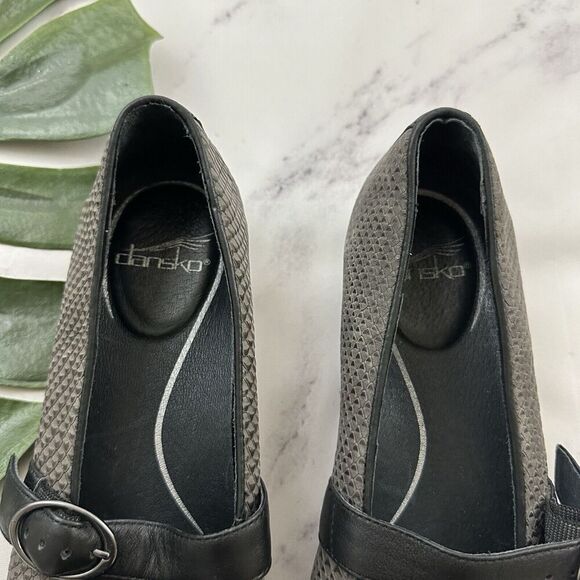 Dansko Womens Mary Jane Ballet Flats Size 38 Gray Black Leather Snakeskin - Picture 4 of 7